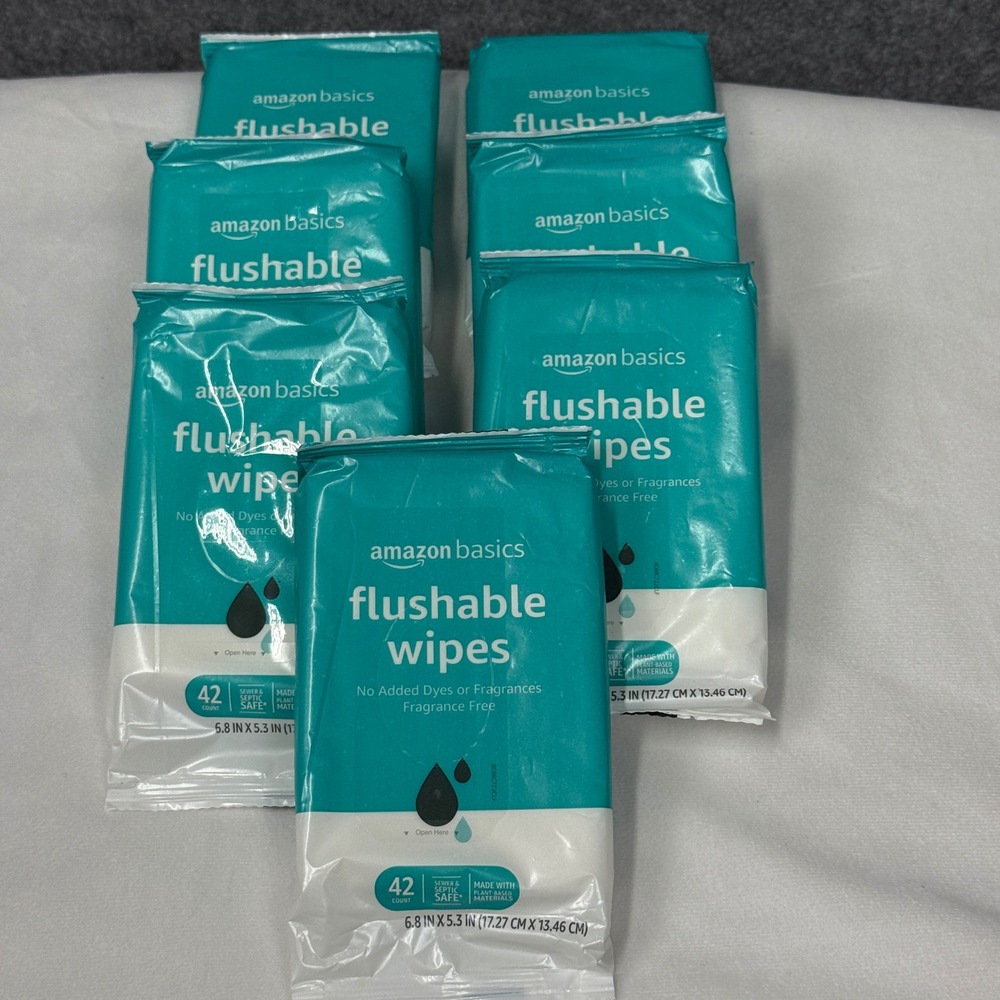 Amazon Basics Flushable Wipes 42 Count Fragrance Free Sewer Septic Safe 7 Pack